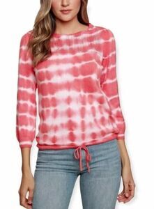 Belldini Womens Tie Dye Knit Drawstring‎ Pullover Sweater Large Terracotta/White